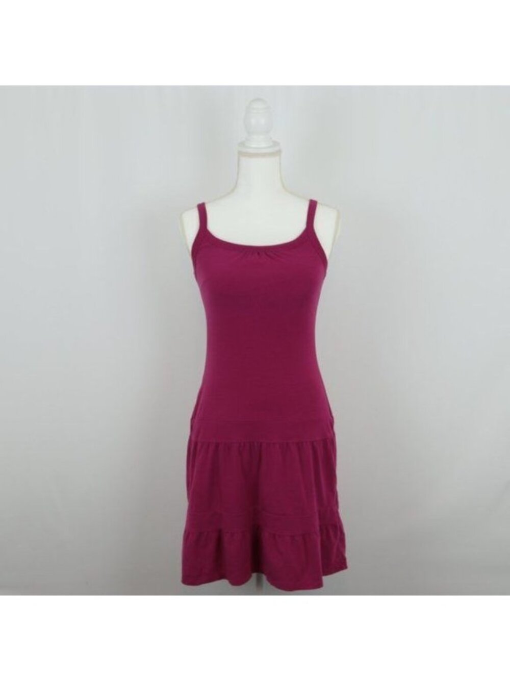 Prana Lexi Women's Size Extra Small Pink Knit Drop Waist Tiered Above Knee Dress